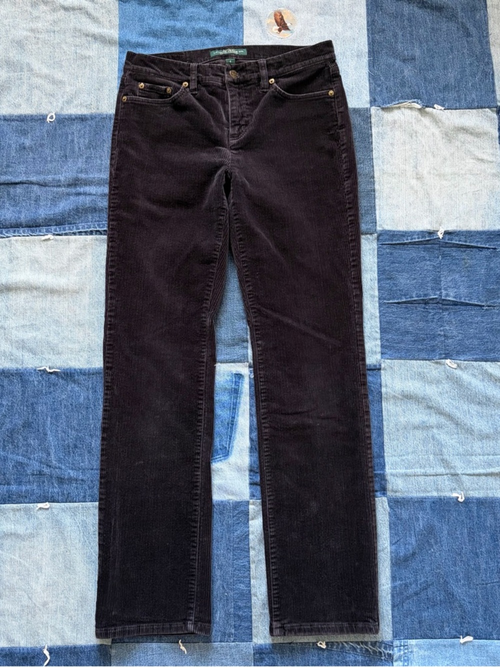 LRL Ralph Lauren Jeans CO Corduroy Black Pants Straight Leg Mid Rise Size 4